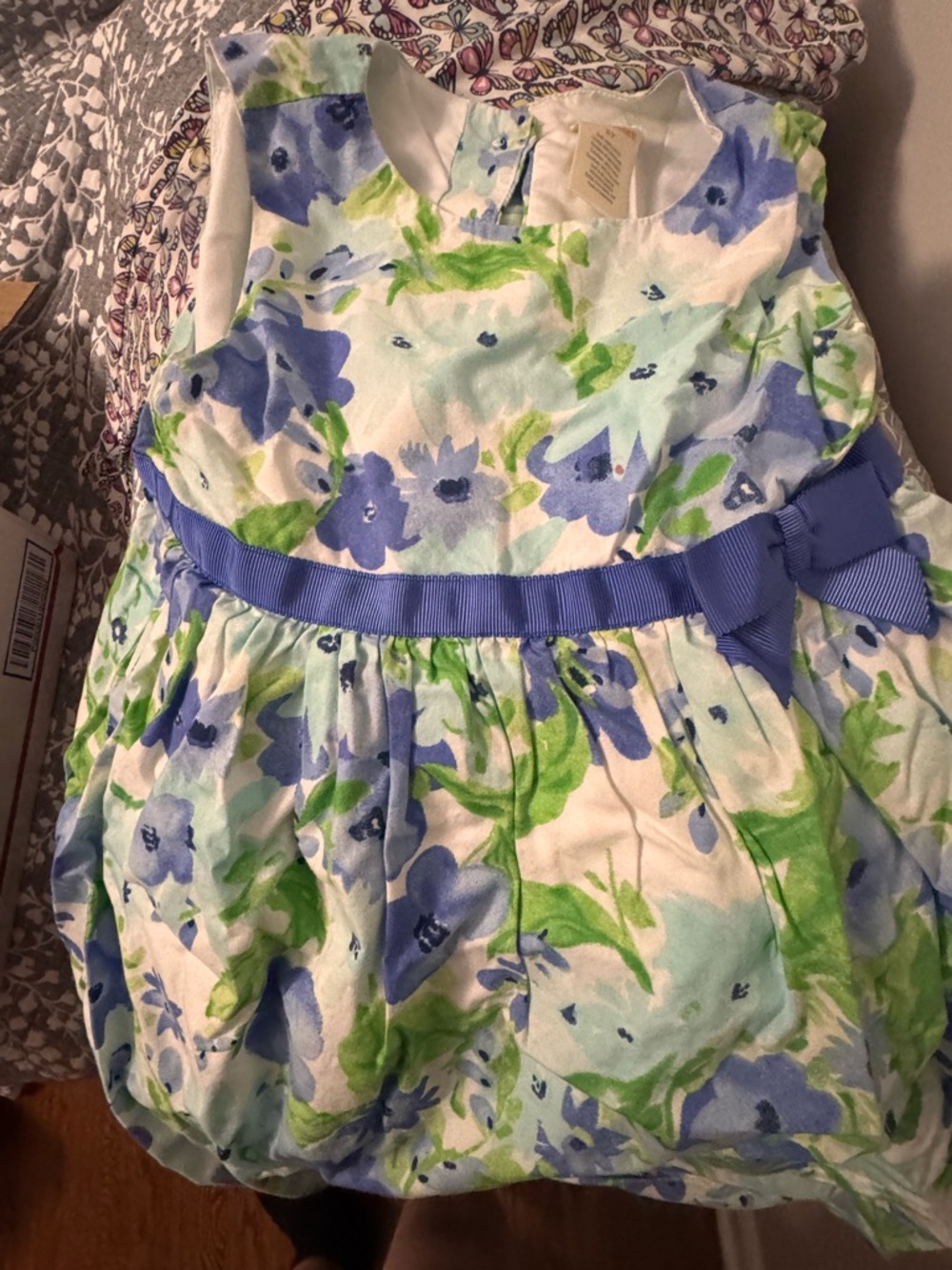Gymboree Blue and Green Floral Dress with Ribbon Detail